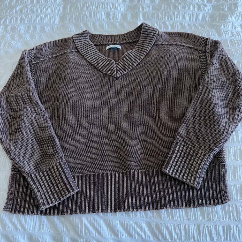 American Eagle Long Weekend V-Neck Sweater XS coffee - Picture 4 of 6